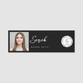 Black White Logo Photo Makeup Employee Namensschild