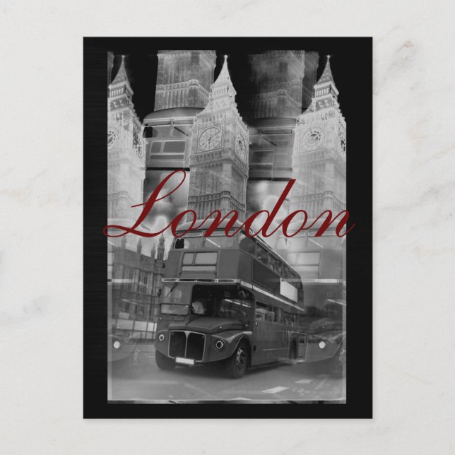 Black & White London Bus & Big Ben Postcard Postkarte (Vorderseite)
