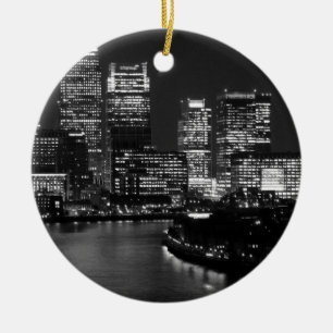 Black White London City Night UK Travel Keramik Ornament