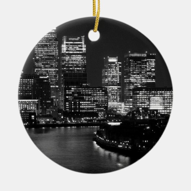Black White London City Night UK Travel Keramik Ornament (Vorne)