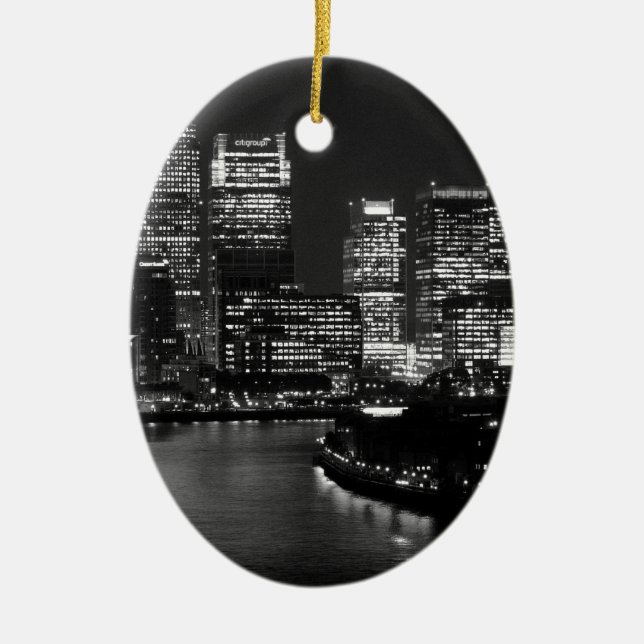 Black White London City Night UK Travel Keramikornament (Vorne)