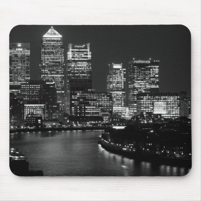 Black White London City Night UK Travel Mousepad (Vorne)