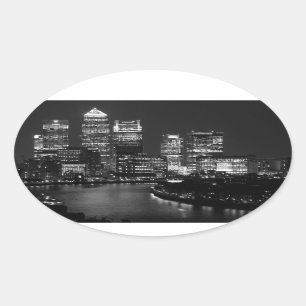 Black White London City Night UK Travel Ovaler Aufkleber