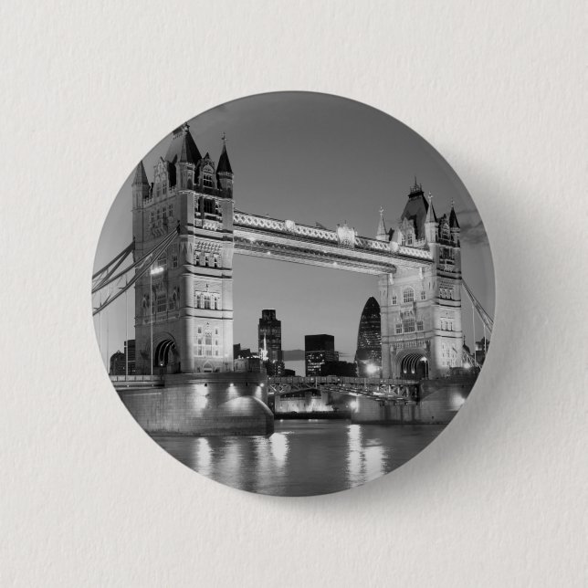 Black White London Tower Bridge Button (Vorderseite)