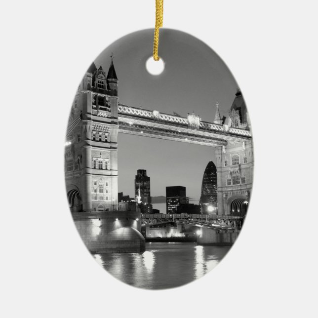 Black White London Tower Bridge Keramikornament (Vorne)