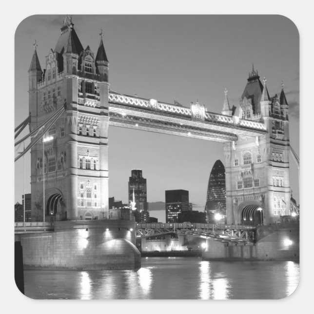 Black White London Tower Bridge Quadratischer Aufkleber (Vorderseite)
