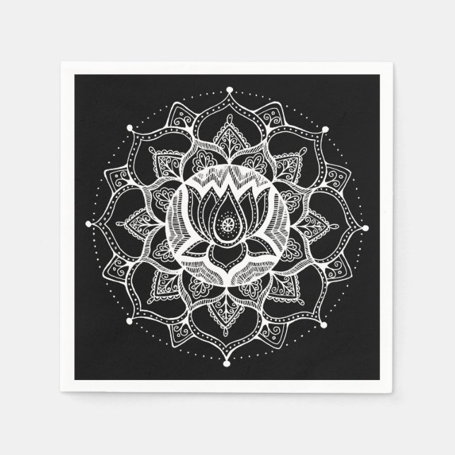Black & White Lotus Mandala Serviette (Vorderseite)