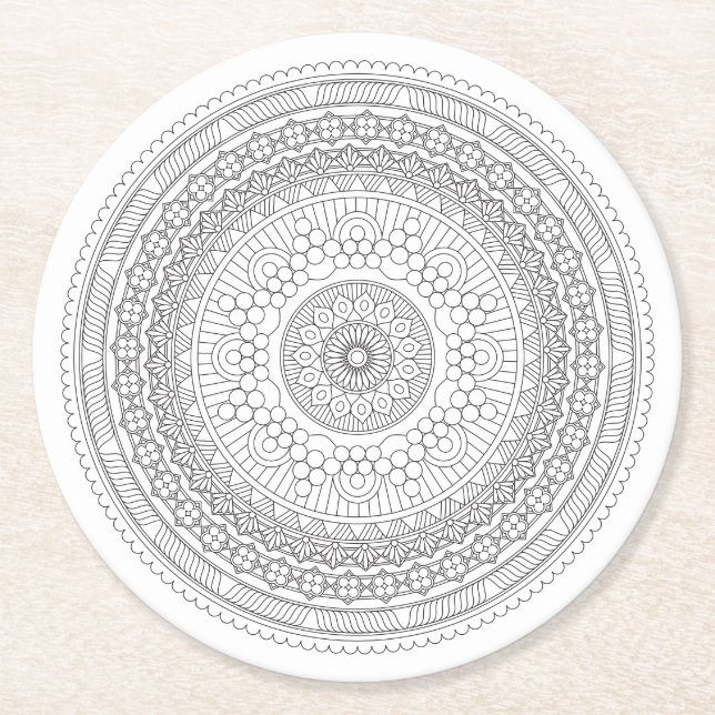 Black & White Mandala v3 Runder Pappuntersetzer (Vorderseite)