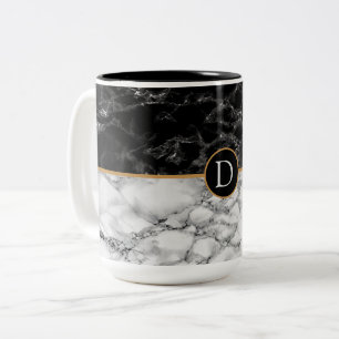 Black White Marble Coffee Mug Gift - Custom Letter Zweifarbige Tasse