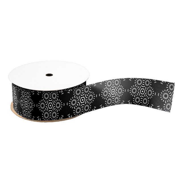 Black & White Mediterranean Tile Grosgrain Ribbon Ripsband (Spule)