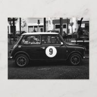 Black & White Mini Cooper Car Number 9 Postkarte 