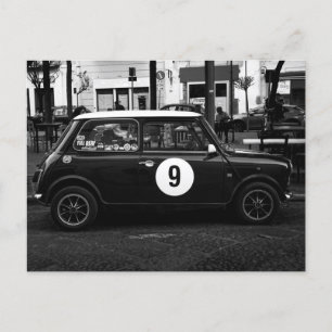 Black & White Mini Cooper Car Number 9 Postkarte 