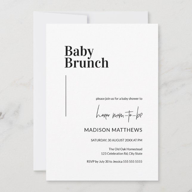 Black & White Minimal Baby Brunch Babydusche Einladung (Vorderseite)