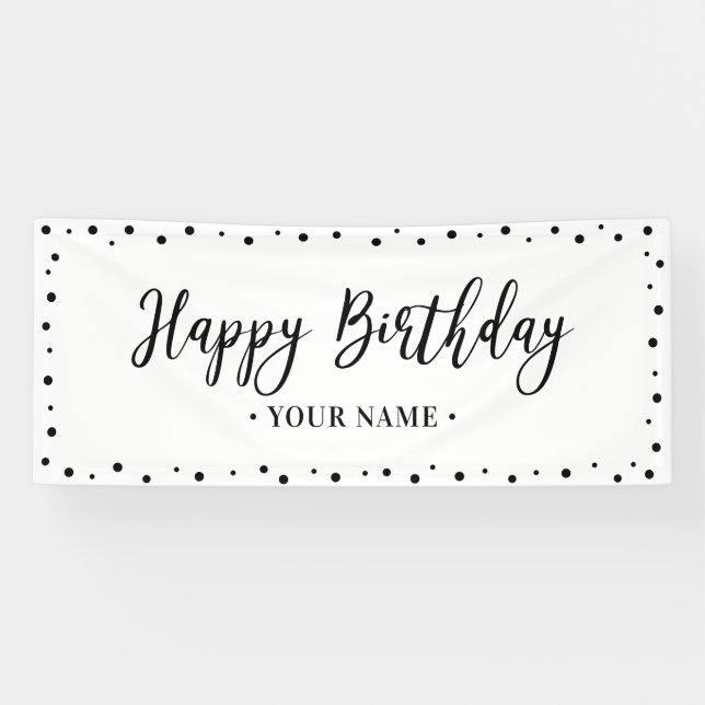 Black & White Minimal Happy Birthday Party Banner (Horizontal)