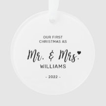 Black & White Minimal Mr. Mrs. First Christmas Fot
