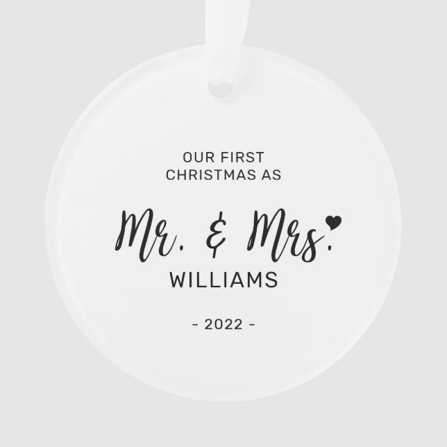 Black & White Minimal Mr. Mrs. First Christmas Fot Ornament (Vorderseite)