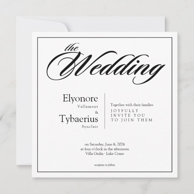 Black & White Minimal Square Wedding Invitation Karte (Vorderseite)
