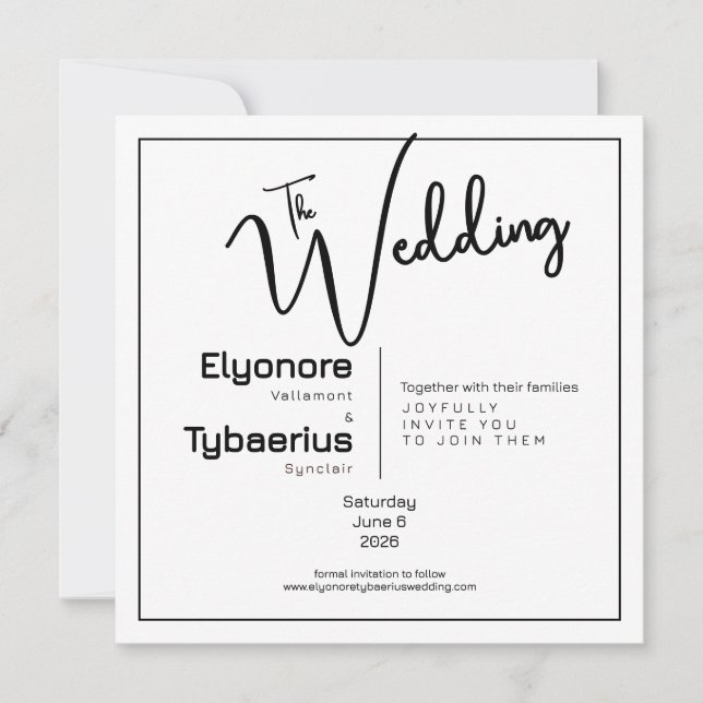 Black & White Minimal Square Wedding Invitation Karte (Vorderseite)
