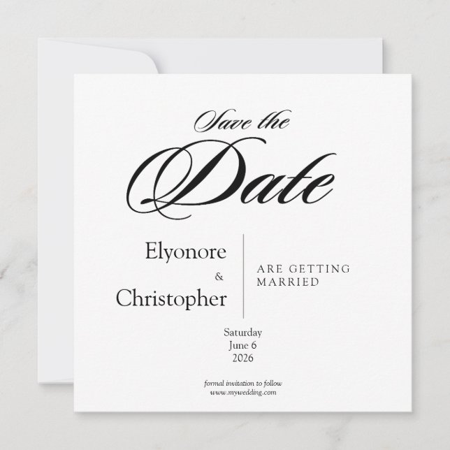 Black & White Minimal Square Wedding Photo Karte (Vorderseite)