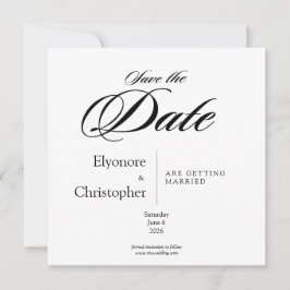Black & White Minimal Square Wedding Save the Date Karte