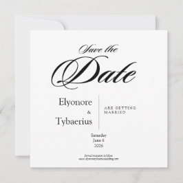 Black & White Minimal Square Wedding Save the Date Karte