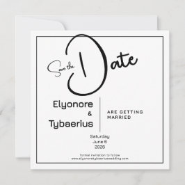 Black & White Minimal Square Wedding Save the Date Karte