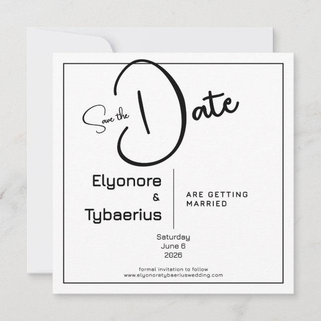 Black & White Minimal Square Wedding Save the Date Karte (Vorderseite)