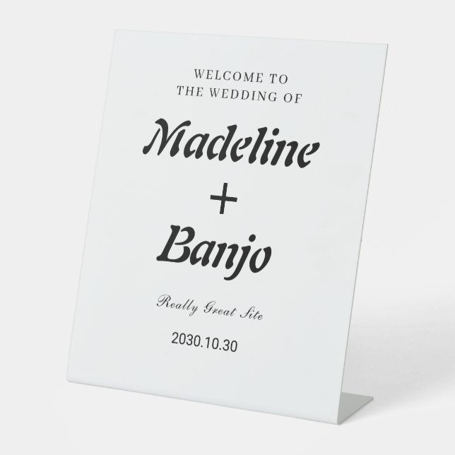 Black & White Minimalist Calligraphy Wedding  Sockelschild (Vorderseite)