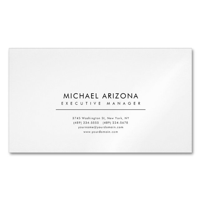 Black & White Minimalist Plain Modern Magnetische Visitenkarte (Vorderseite)