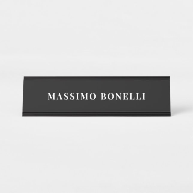 Black & White Minimalist Plain Modern Schreibtischnamensplakette (Vorderseite )