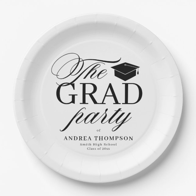 Black White Minimalist The Grad Party  Pappteller (Vorderseite)