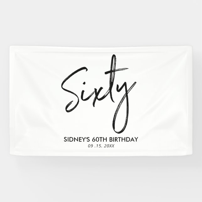 Black & White Modern 60. Geburtstagsparty Banner (Horizontal)