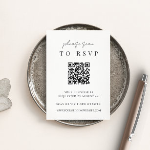 Black & White Modern Script QR Code Wedding RSVP Begleitkarte