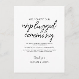 Black & White Modern Unplugged Wedding Sign Postkarte
