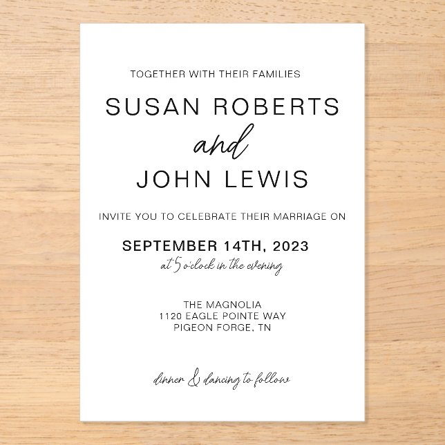 Black & White Modern Wedding Invitation  Acryleinladungen (Vorderseite)