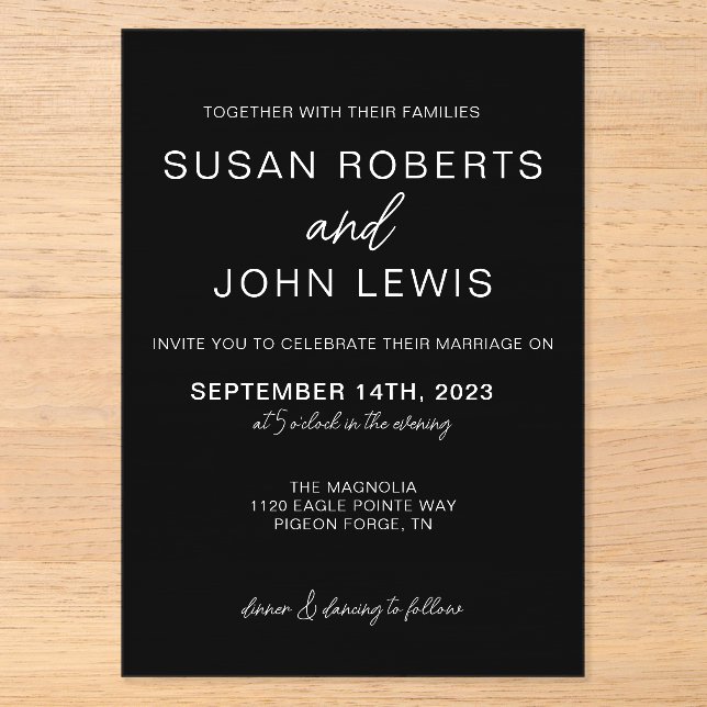 Black & White Modern Wedding Invitation  Acryleinladungen (Vorderseite)