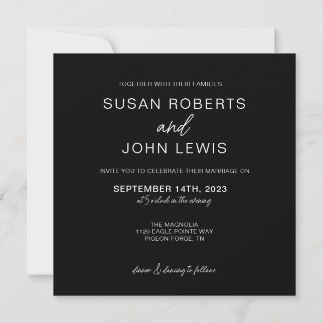 Black & White Modern Wedding Invitation  Einladung (Vorderseite)