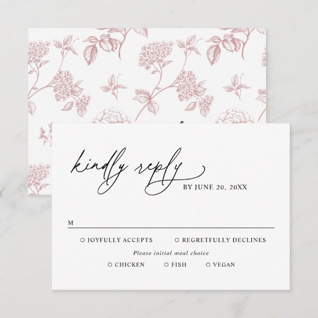 Black & White Modern Wedding Meal Options RSVP Karte (Vorne/Hinten)