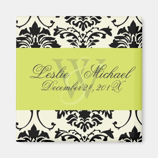 Black + White Monogram Damask Wedding, Magnete Magnet (Vorne)
