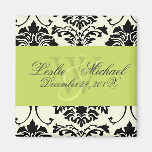 Black + White Monogram Damask Wedding, Magnete Magnet