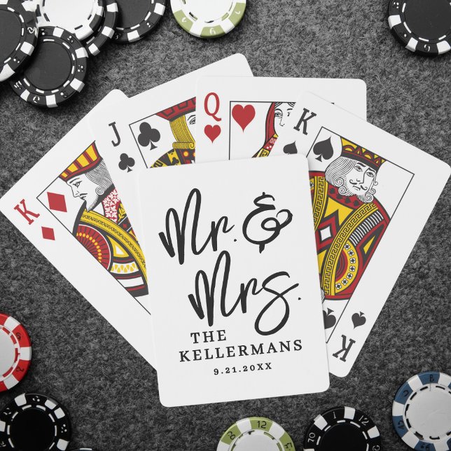 Black White Monogram Wedding Spielkarten (Black White Monogram Wedding Poker Cards)