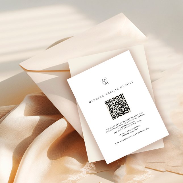 Black & White Monogram Wedding Website QR Code Begleitkarte (Von Creator hochgeladen)