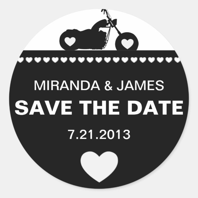 Black & White Motorrad Save the Date Stick Runder Aufkleber (Vorderseite)