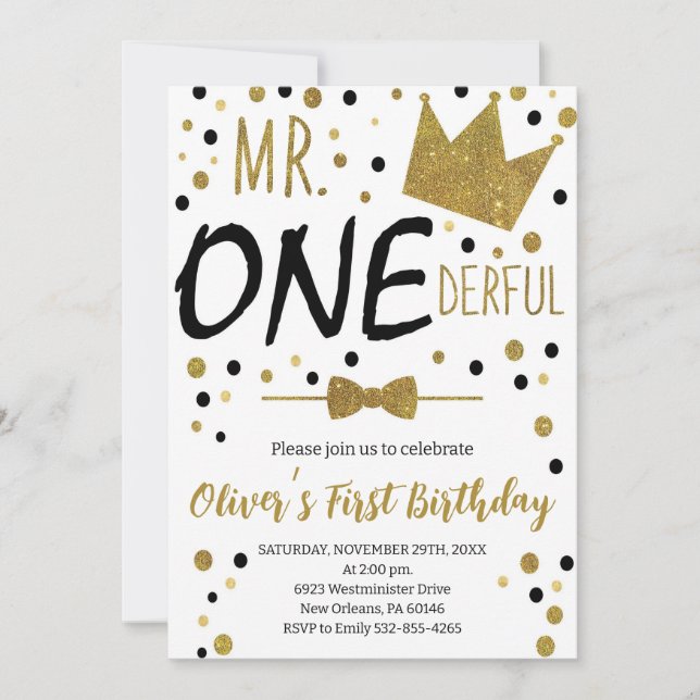 Black & White, Mr.Onederful Birthday, 1. Geburtsta Einladung (Vorderseite)