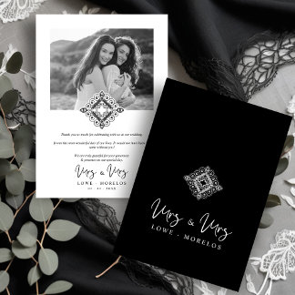 Black & White Mrs & Mrs Ornamental Flourish LGBT Dankeskarte