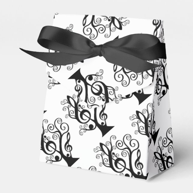 Black & White Music Treble Clef Tree Favor Box Geschenkschachtel (Vorderseite)