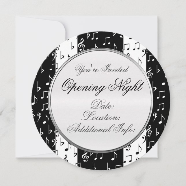 Black & White Musical Stripes Round Invitation 2 (Devant)