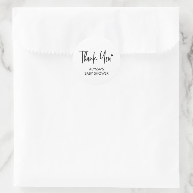 Black white Neutral Modern Baby shower Thank you  Runder Aufkleber (Tasche)