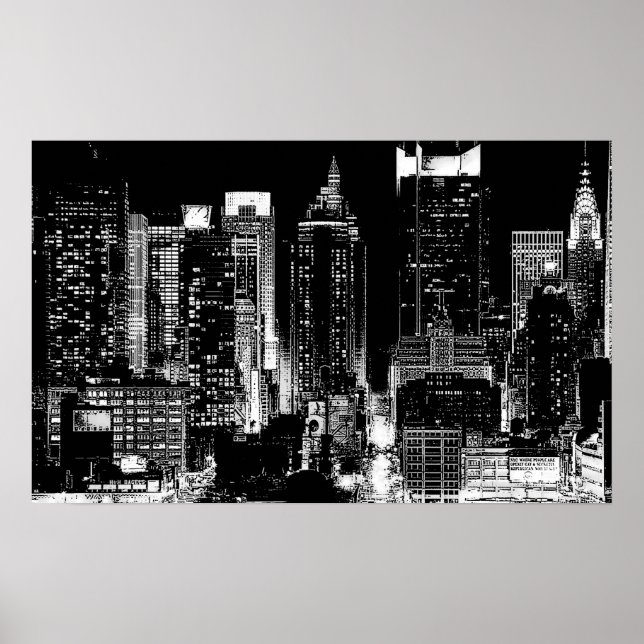 Black & White New York City Night Poster (Vorne)