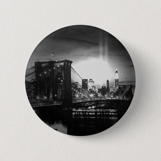 Black & White New York Skyline Button (Vorderseite)